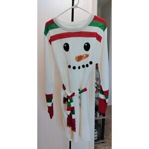 XL Snowman Sweater Dress With Striped Belt. Christmas Party. Holiday. Frosty.